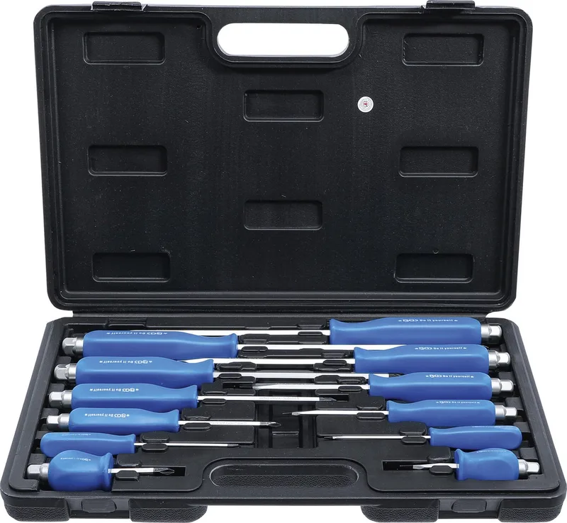 Schroevendraaier set 12-delig in koffer - Kruiskop - Plat - Speciale Steeksleutel kop - BGS7890 by BGS technic, Blue – product image