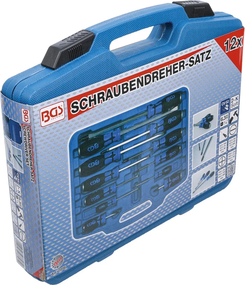 schroevendraaierset met 6,3 mm (1/4") binnenvierkant 12-delig - 7896 by BGS technic, Blue – product image