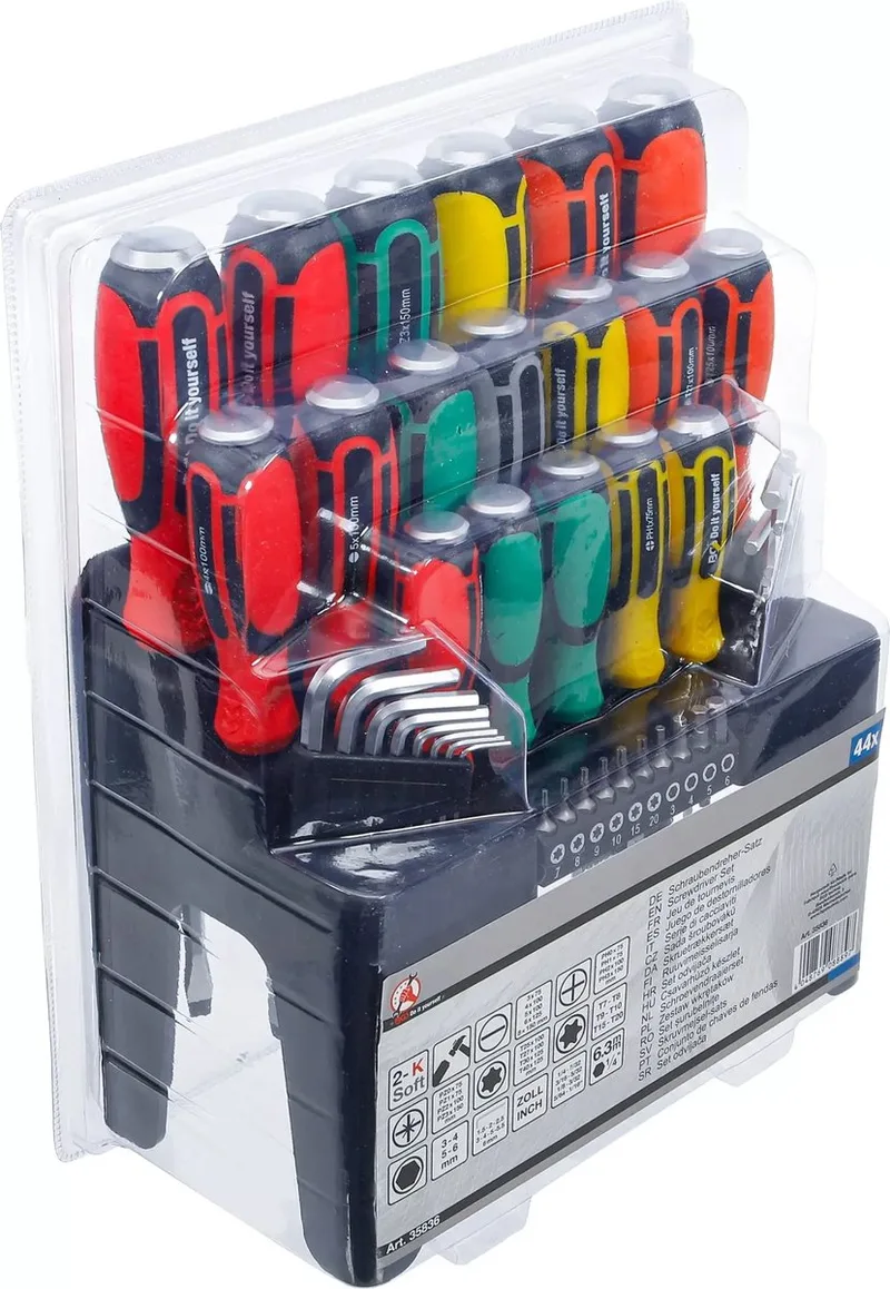Schroevendraaierset - met bitset - in kunststof standaard - 44 delig by BGS technic, Yellow – product image