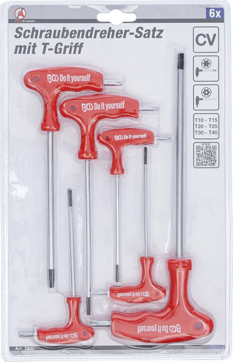 Schroevendraaierset met T-greep Torx met boring T10 - T40 6 delig by BGS technic, Black, Blue – product image