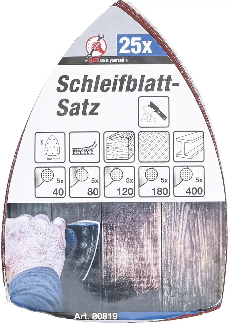 Schuurbladenset - 145 x 100 mm - K 40 t/m 400 - 25 delig von BGS technic – Produktbild
