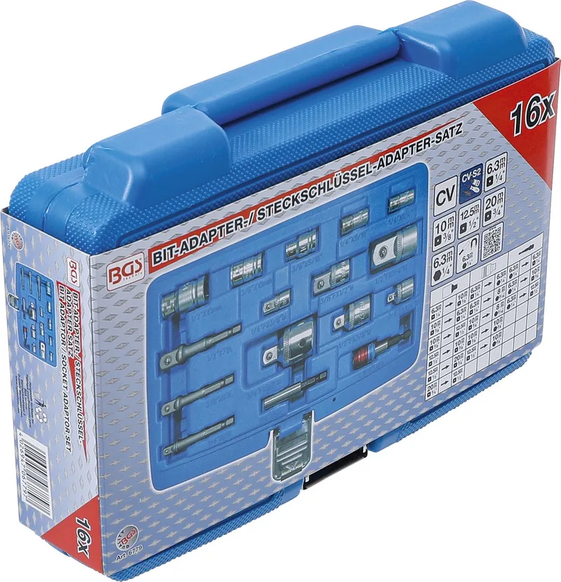 Set bit-/dopsleuteladapters 16 delig de BGS technic, Chrome – image du produit