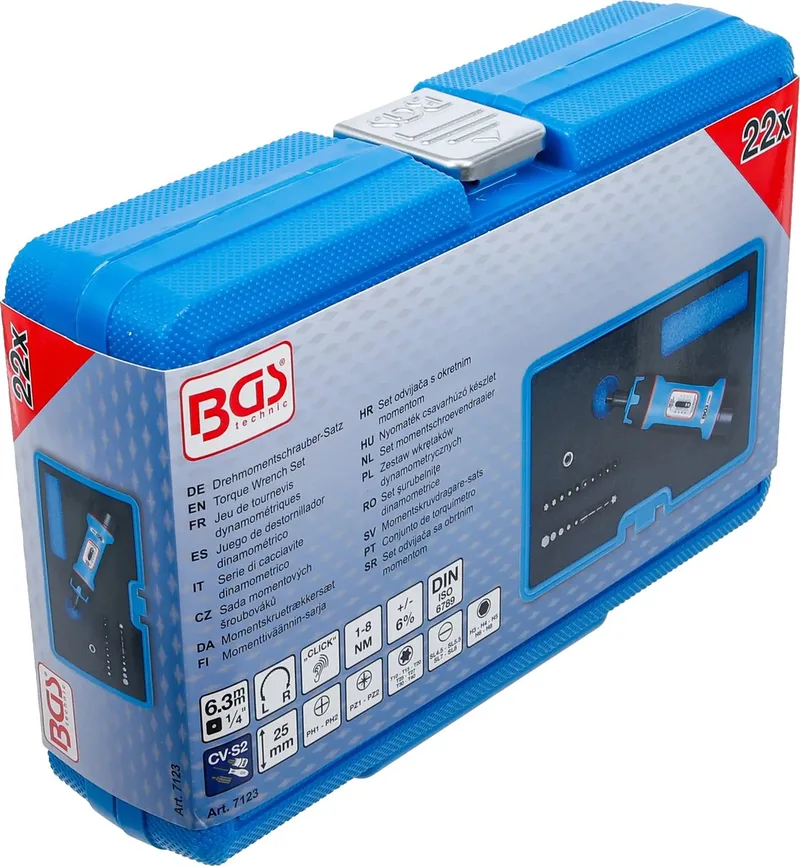 Set momentschroevendraaier - compact - met bitset - 1/4 - 1 - 8 Nm - 22 delig by BGS technic, Blue – product image