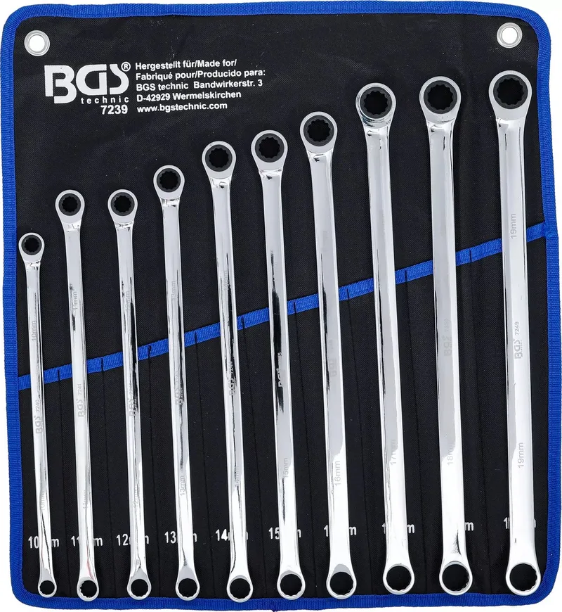 Set ratelring- en ringsleutel - extra lang - 10 - 19 mm - 10 delig by BGS technic – product image