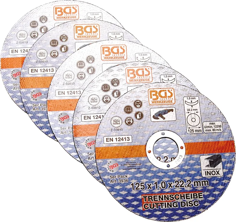 Slijpschijf Set - Doorslijpschijf - RVS - 5 stuks - Ø 125 x 1,0 x 22,2 mm - BGS3936 von BGS technic – Produktbild