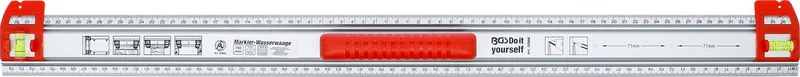 Snij- en markeerliniaal met handgreep en waterpas 750 mm by BGS technic, Red – product image