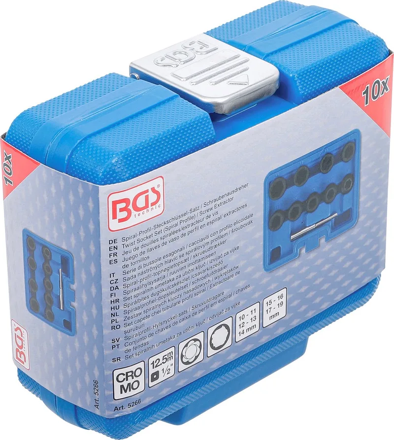 Spiraalprofiel-doppenset / schroefuitdraaier 1/2 10 - 19 mm, 10 delig by BGS technic, Black, Blue – product image