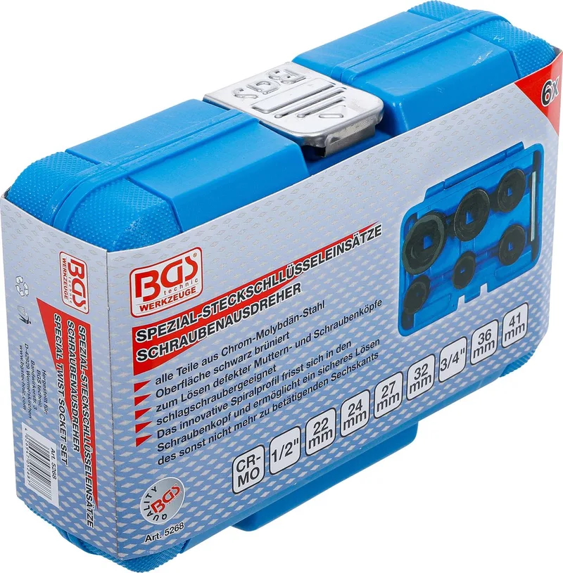 Spiraalprofiel-doppenset / schroefuitdraaier 1/2 en 3/4 22 - 41 mm, 6 delig de BGS technic, Bleu, Gris – image du produit