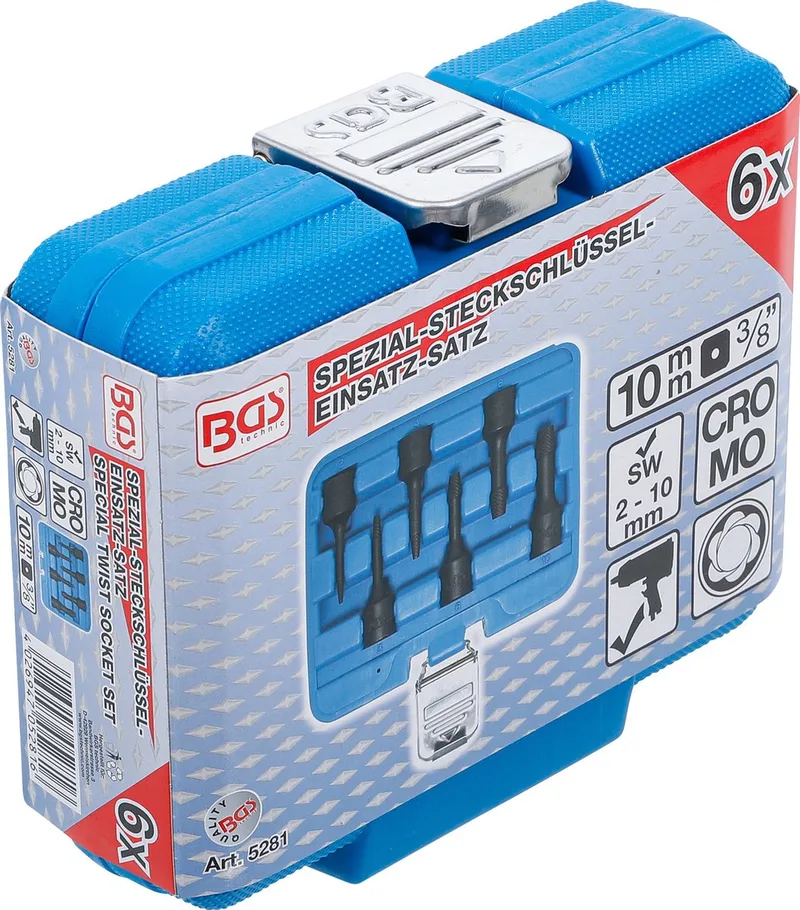 Spiraalprofiel-doppenset / schroefuitdraaier 3/8 2 - 10 mm 6 delig by BGS technic, Blue – product image