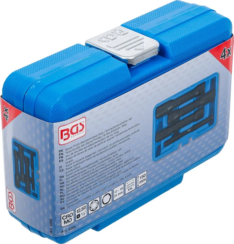 Spiraalprofiel-doppenset / schroefuitdraaier, diep 1/2 17 - 21 mm, 4 delig by BGS technic, Black – product image
