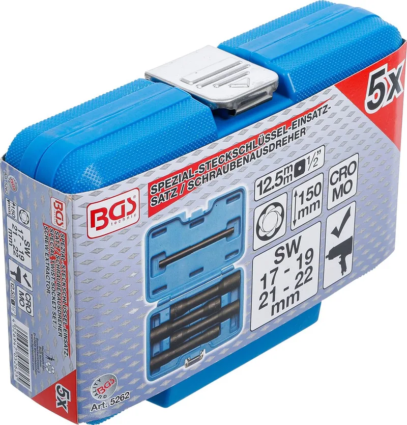 Spiraalprofiel-doppenset / schroefuitdraaier, diep 1/2 17 - 22 mm, 5 delig von BGS technic, Blau – Produktbild
