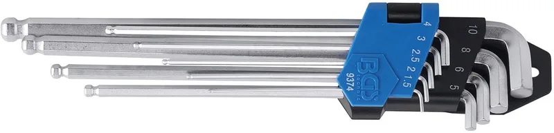 Stiftsleutelset extra lang + extra kort inbus met kogelkop 1,5 - 10 mm 9 delig by BGS technic, Blue – product image