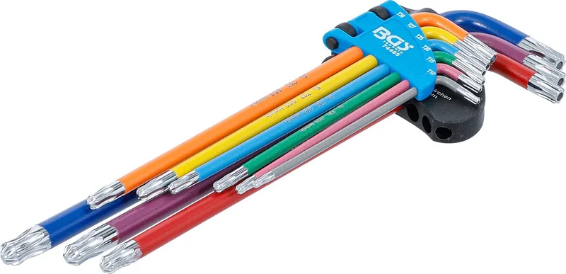 Stiftsleutelset - extra lang - Torx met boring en kogelkop T10 - T50 - 9 delig von BGS technic, Mehrfarbig – Produktbild