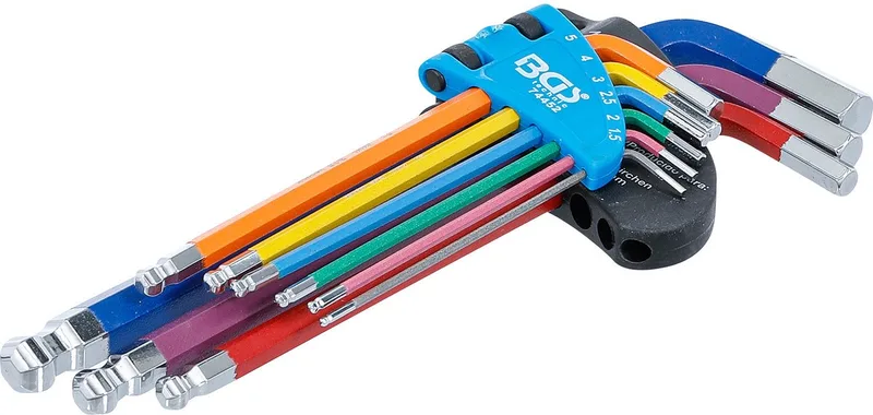 Stiftsleutelset - meerkleurig - binnenzeskant met kogelkop 1,5 - 10 mm - 9 delig de BGS technic, Multicolore – image du produit