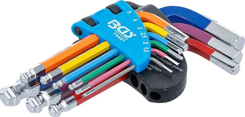 Stiftsleutelset - meerkleurig - kort - binnenzeskant met kogelkop 1,5 - 10 mm - 9 delig de BGS technic, Multicolore – image du produit