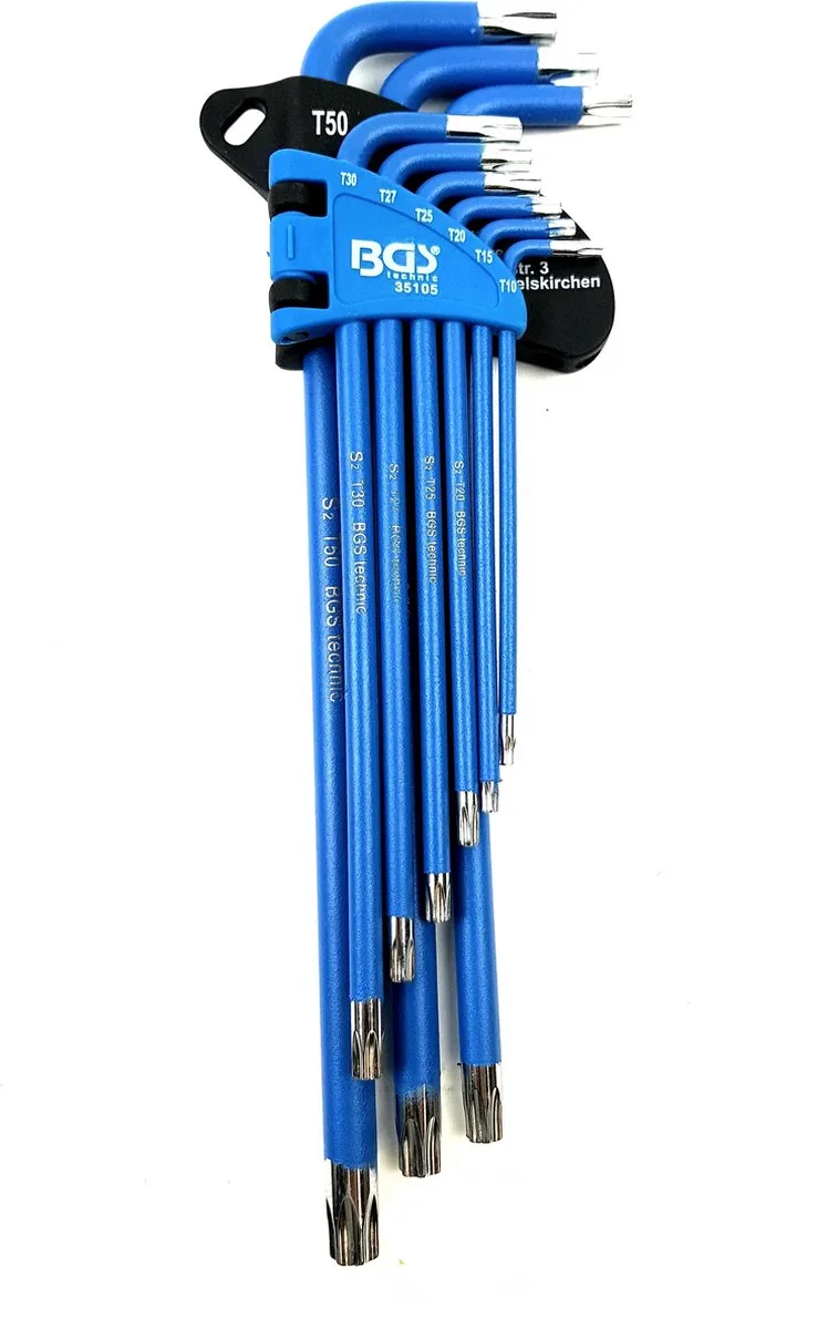 Torx inbusset/ stiftsleutelset 9 delig (T10 - T50) met boring, BGS 35105 de BGS technic, Bleu – image du produit