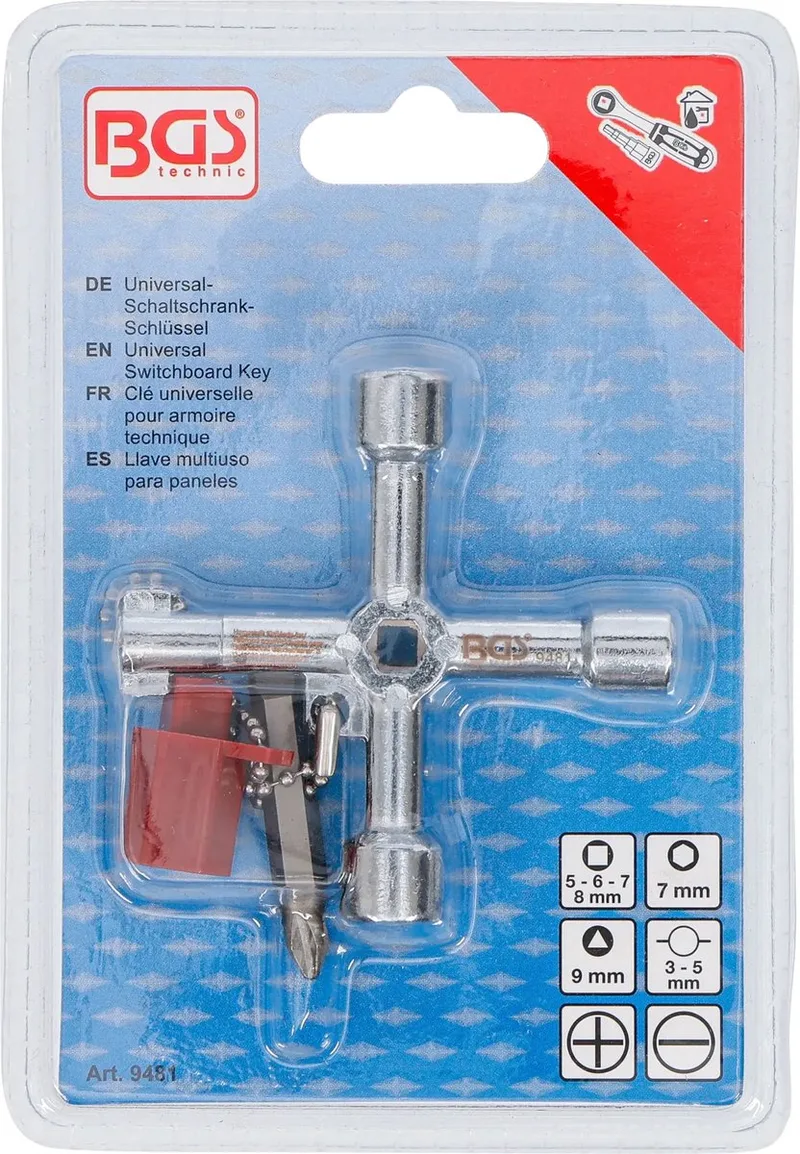Universele schakelkastsleutel – met bit en adapter van BGS technic – productafbeelding