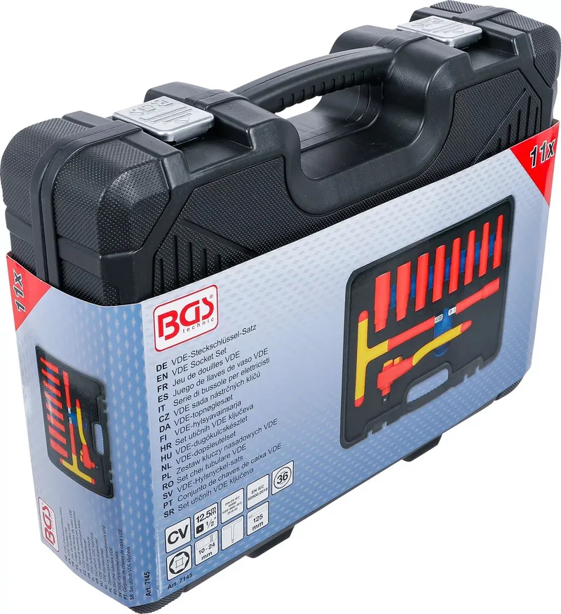 VDE-dopsleutelset - aandrijving 1/2 - SW 10 - 24 mm - 11 delig by BGS technic, Black – product image