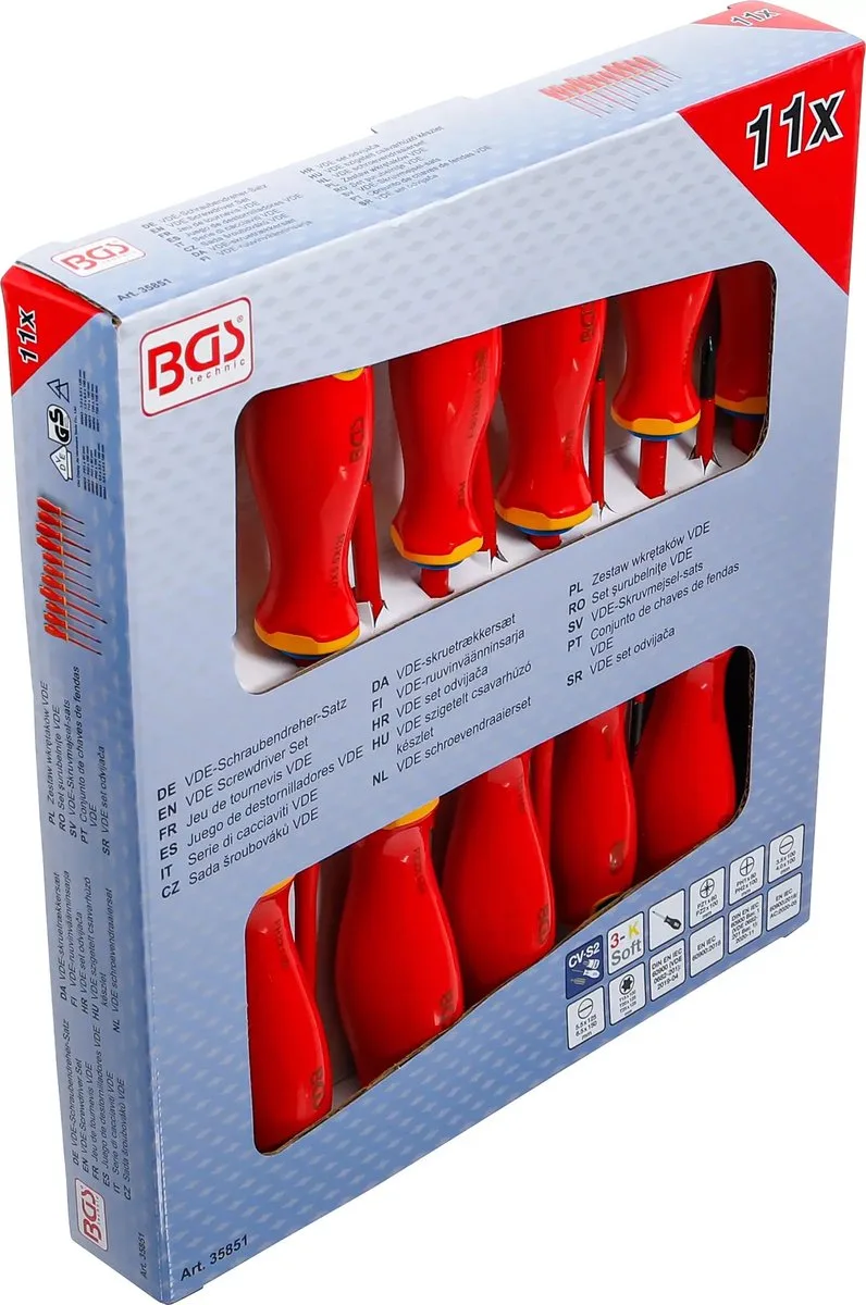 VDE schroevendraaierset - extra dunne punt - 11 delig by BGS technic, Yellow – product image