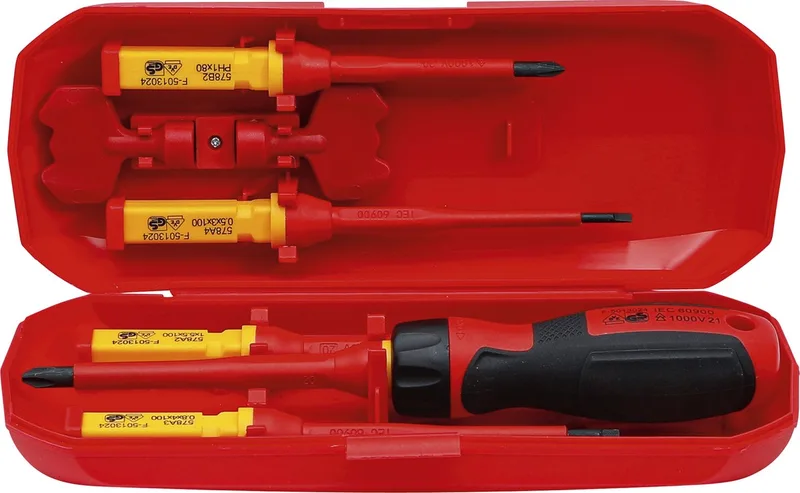 VDE-Schroevendraaierset met verwisselbare bladen 8-delig - 35813 by BGS technic, Red, Yellow – product image
