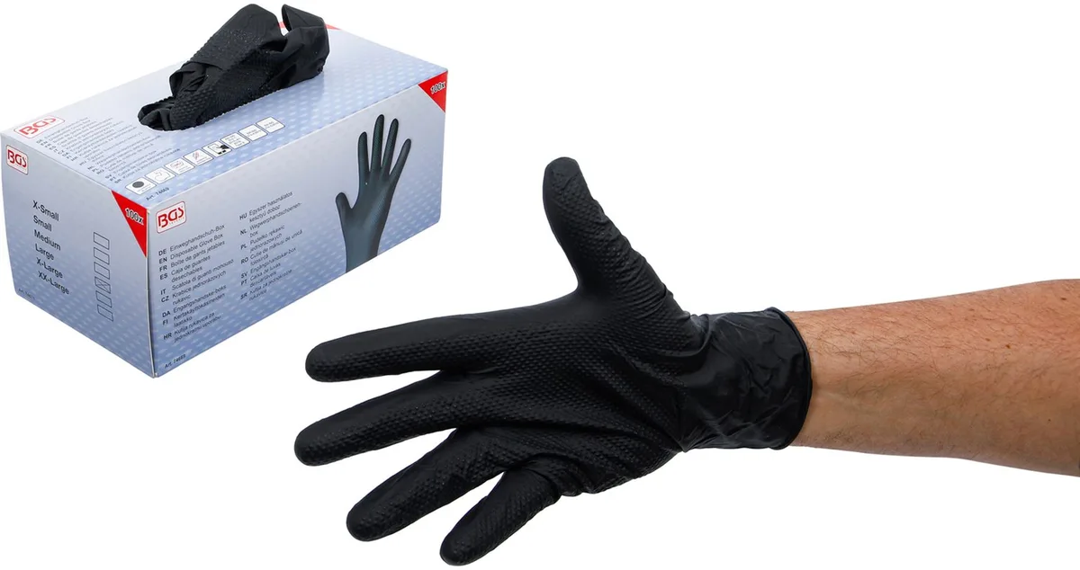 Wegwerphandschoenen-box - nitril - extra grip - 100 stuks von BGS technic, Schwarz, L – Produktbild