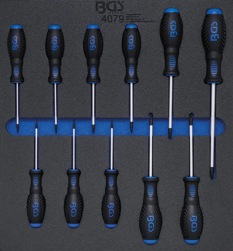 Werkstattwageneinlage 2/3: Schroevendraaier T-profiel (voor Torx) T6 - T40 11-delig. - 4079 by BGS technic, Blue – product image