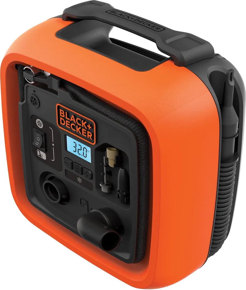 160 PSI / 11 Bar compressor 12V - ASI400-XJ van Black+Decker, Zwart – productafbeelding 1 van 3