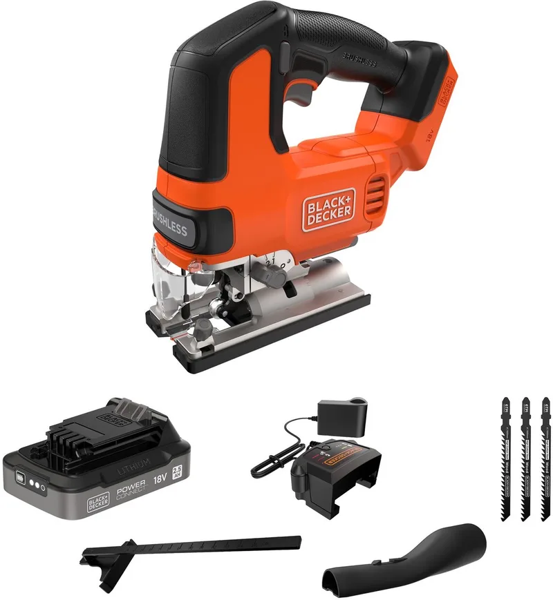 18V Brushless Decoupeerzaag met 3 zaagbladen (met 2.5Ah accu en lader) - BLCJS78E1-QW de Black+Decker – image du produit