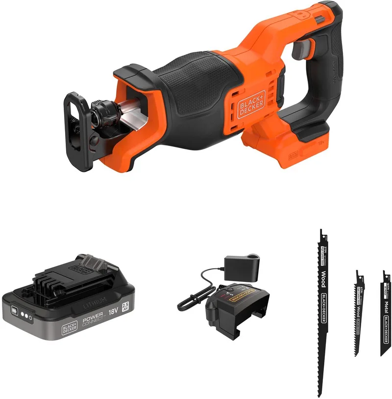 18V Brushless Reciprozaag met 3 Accessoires (met 2x 2.5Ah Accu en lader) - BLCR78E1-QW von Black+Decker – Produktbild