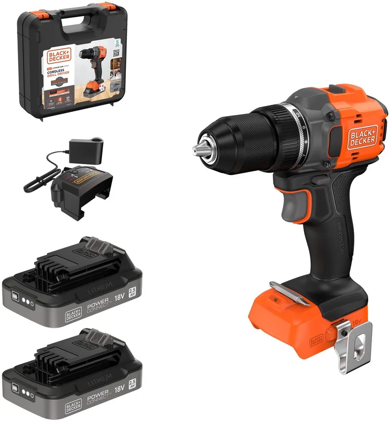 18V Brushless Schroefboormachine in koffer (met 2x2.5Ah accu en lader) - BLD782E2K-QW de Black+Decker – image du produit