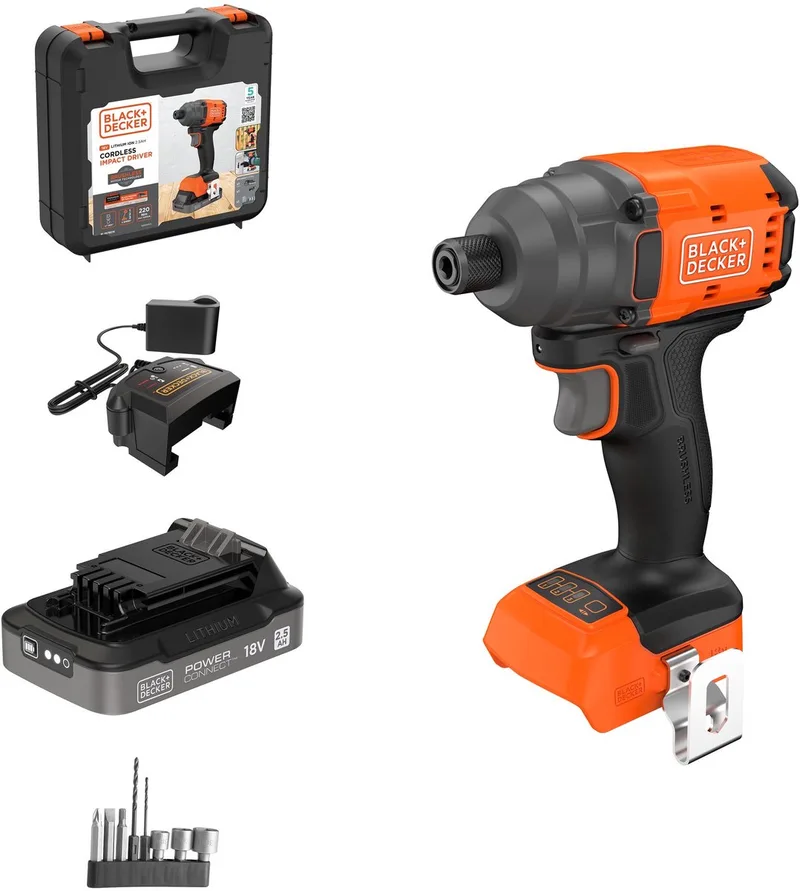 18V Brushless Slagschroevendraaier met bits in koffer inclusief 2.5Ah accu en lader - BLIM78E1K-QW by Black+Decker – product image