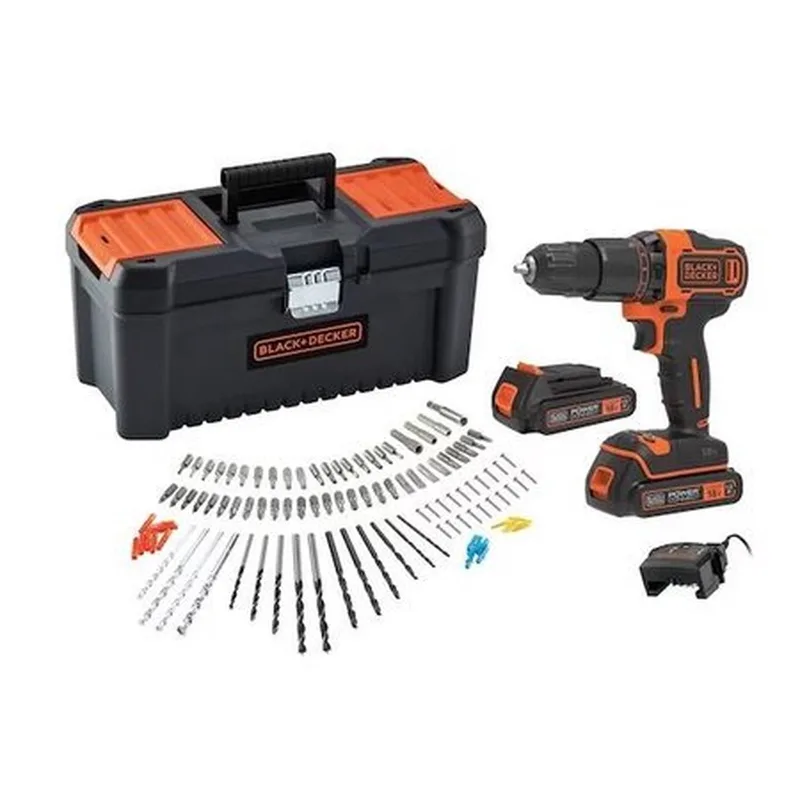 18V Schroef-/Klopboormachine 2x 18V 1.5Ah accu’s 100 Accessoires in Koffer - BCD700C2AMB-QW van Black+Decker – productafbeelding
