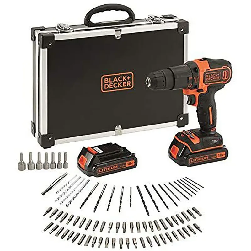 Perceuse Avec 80 Accessoires 2 Batteries Et Mallette De Transport Bdchd18bafc-qw 1.5ah de Black+Decker – image du produit 3 sur 4