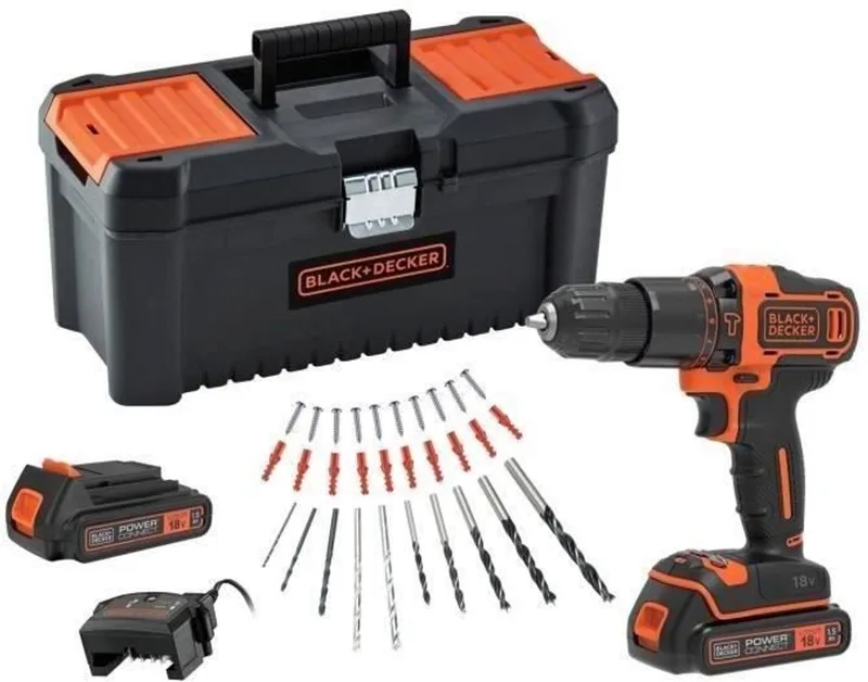 BLACK+DECKER 18V accuklopboormachine - BDCHD18C2TA-QW - Met 2 18V accu's - 30 accessoires inbegrepen von Black+Decker – Produktbild