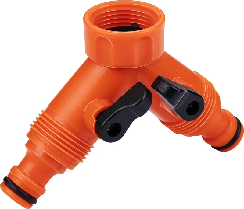 Dubbel Kraanstuk Tuinslang - Tuinslang Koppeling - 3/4 Kraanaansluitingen - Geïntegreerde Waterstop - Waterstroom Reguleren - Kunststof - Oranje/Zwart by Black+Decker – product image