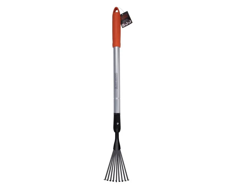Hark - Telescopische Tuinhark - Uitschuifbare Steel van 78 tot 111 CM - Bladhark - Tuingereedschap Aluminium Steel en Koolstofstalen Kop - Roestvrij - Zilver/Zwart fra Black+Decker – produktbillede 2 af 5