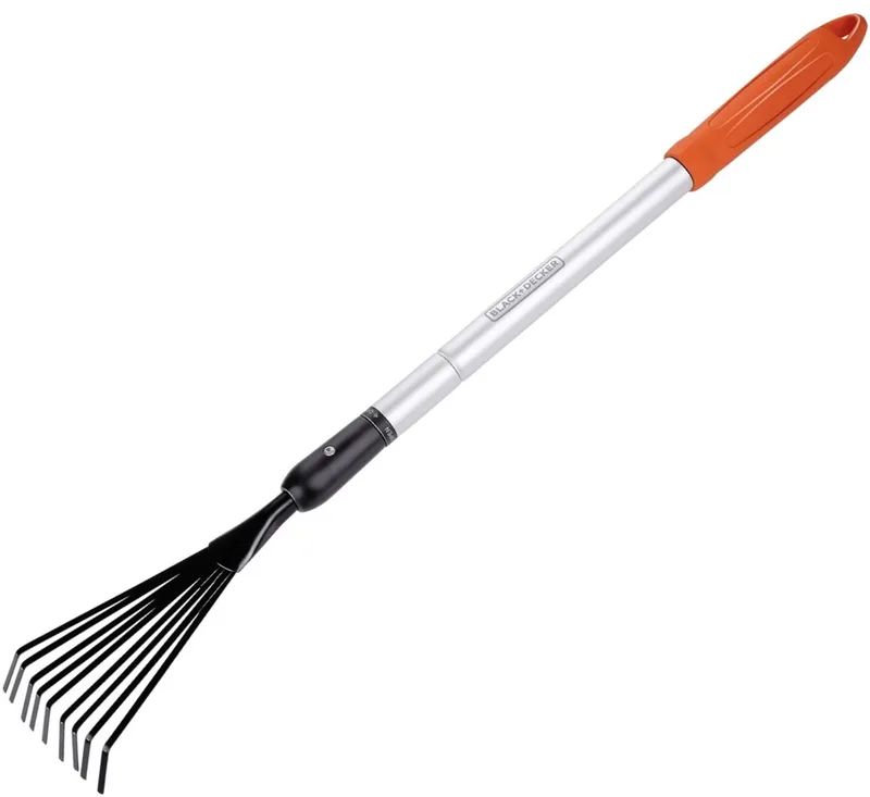 Hark - Telescopische Tuinhark - Uitschuifbare Steel van 78 tot 111 CM - Bladhark - Tuingereedschap Aluminium Steel en Koolstofstalen Kop - Roestvrij - Zilver/Zwart fra Black+Decker – produktbillede 1 af 5