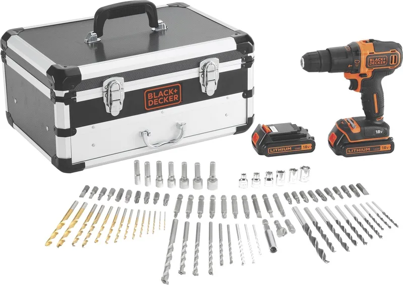 KIT: 18V accu schroef-klopboormachine Flightcase met extra acc - BDC718AS2F-QW de Black+Decker – image du produit