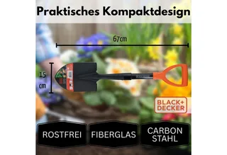 Schep - metaal - 65 cm - tuinschop / tuinieren / camping - kleine compacte schep by Black+Decker – product image 3 of 4
