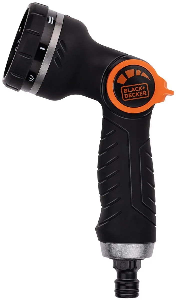 Sproeikop met 3 Tuinslang Koppelingen - Aanpasbare Waterstroom - Kunststof - Zwart/Oranje de Black+Decker – image du produit