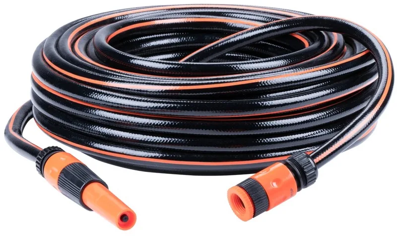Tuinslang met Koppelingen - Tuinslang Koppelingen Set 5 Stuks - 25 Meter - Max. 6Bar - PVC - Zwart/Oranje de Black+Decker – image du produit
