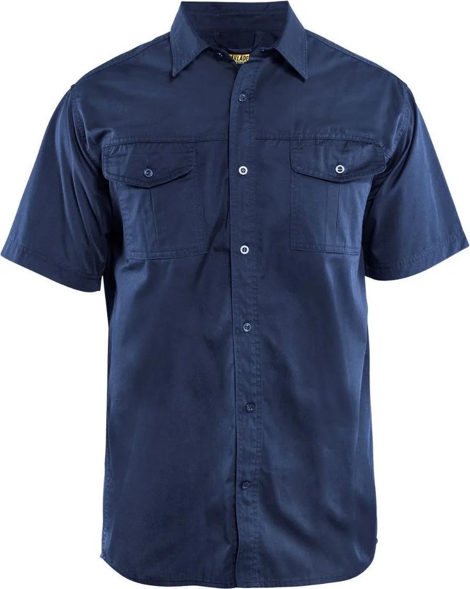 Blaklader 3296 Werkoverhemd Korte Mouw Twill fra Blåkläder, Marineblauw – produktbillede