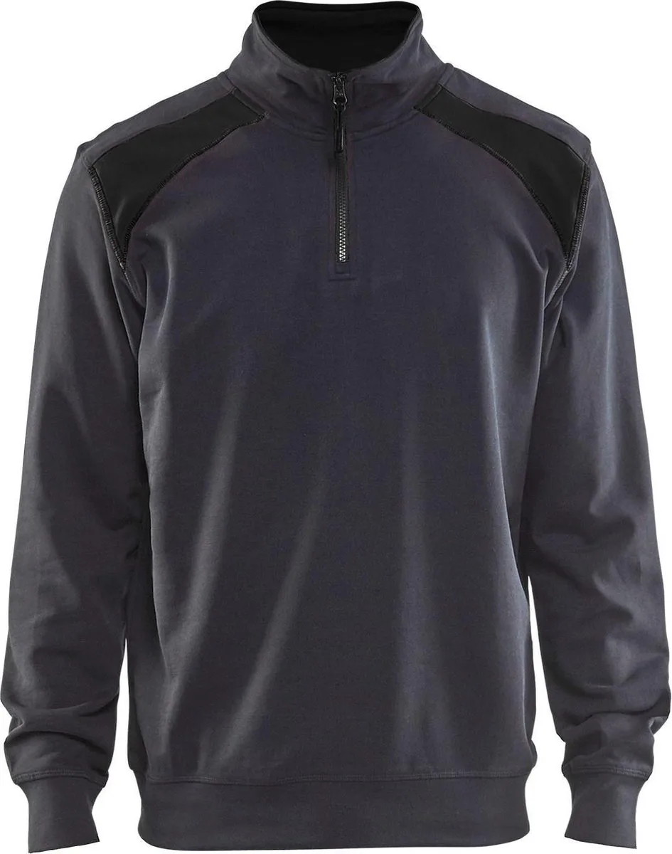Blåkläder 3353-1158 Sweater halve rits Medium Grijs/Zwart van Blåkläder, Medium Grijs, Zwart, 4XL – productafbeelding