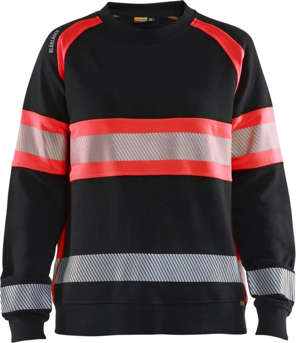 Blaklader 3409-1158 Dames Sweatshirt High Vis - Zwart/High Vis Rood fra Blåkläder, Sort, High Vis Rood, L – produktbillede