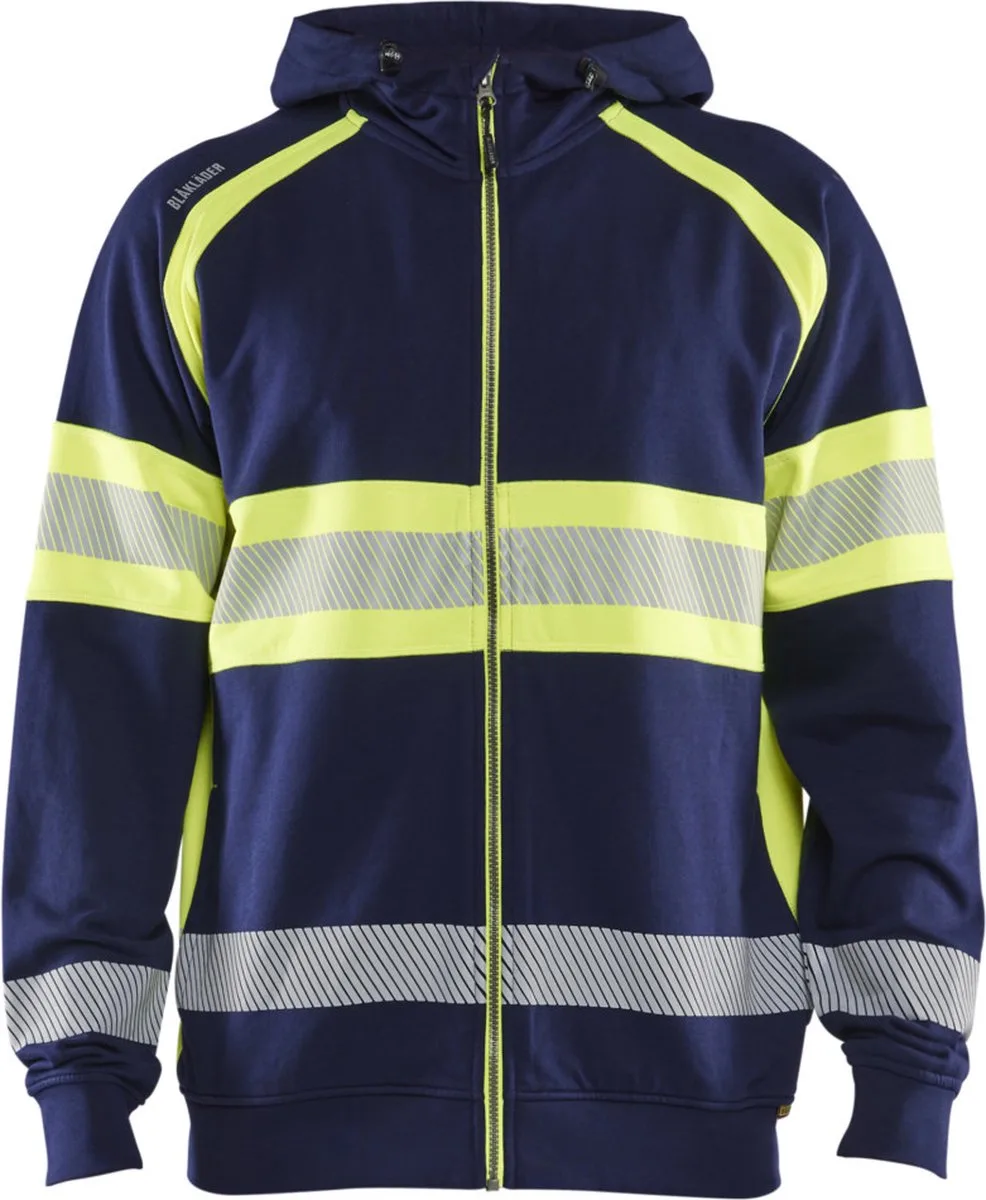 Blaklader 3552-1158 High vis Hooded sweatshirt - Marine/High Vis Geel de Blåkläder, Marine, High Vis Geel, 4XL – image du produit