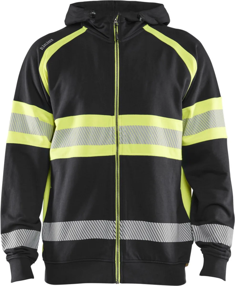 Blaklader 3552-1158 High vis Hooded sweatshirt - Zwart/High Vis Geel de Blåkläder, Noir, High Vis Geel, 4XL – image du produit