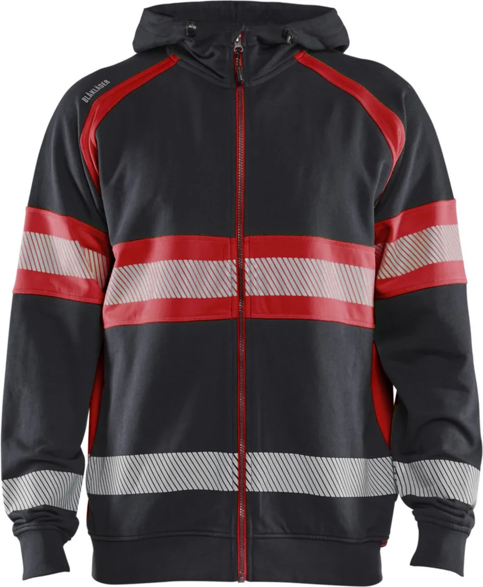 Blaklader 3552-1158 High vis Hooded sweatshirt - Zwart/High Vis Rood von Blåkläder, Schwarz, High Vis Rood, 4XL – Produktbild