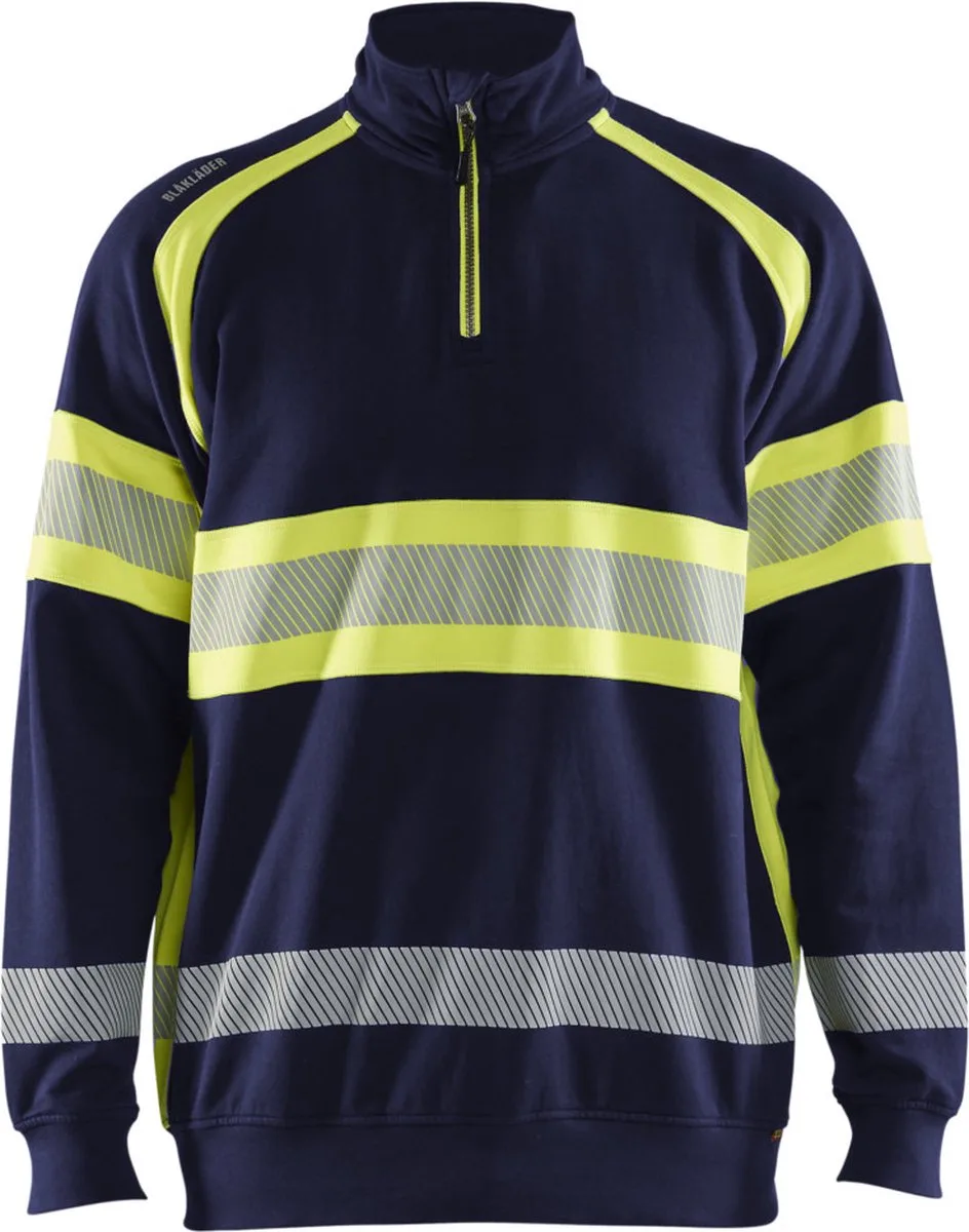 Blaklader 3553-1158 High vis Sweater - Marine/High Vis Geel von Blåkläder, Marine, High Vis Geel, 4XL – Produktbild