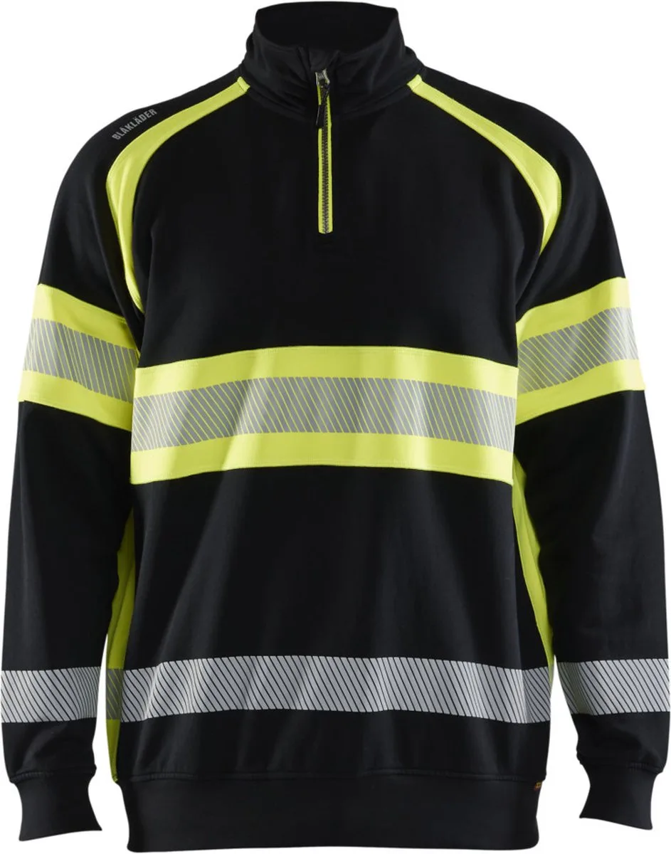 Blaklader 3553-1158 High vis Sweater - Zwart/High Vis Geel de Blåkläder, Noir, High Vis Geel, XXL – image du produit