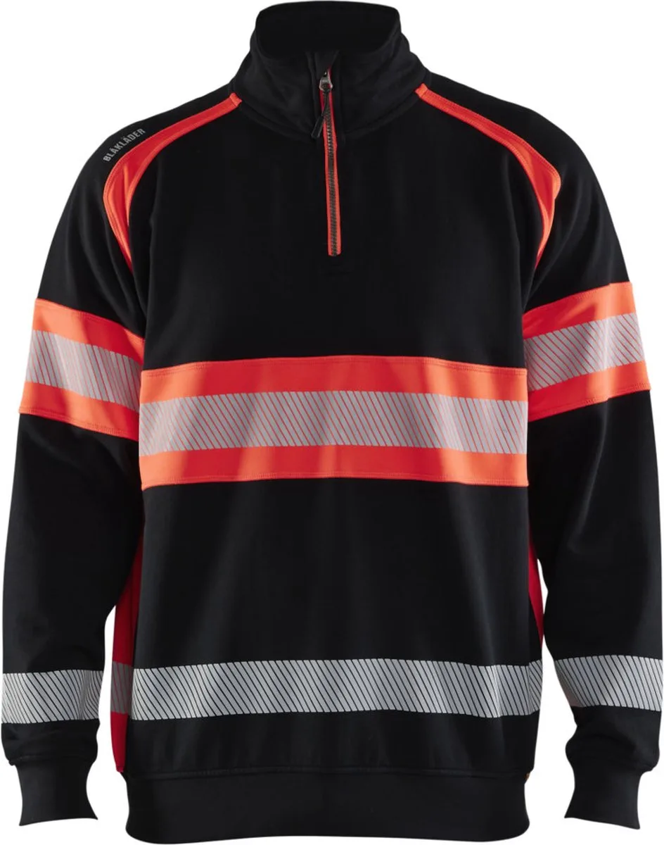Blaklader 3553-1158 High vis Sweater - Zwart/High Vis Rood von Blåkläder, Schwarz, High Vis Rood, XL – Produktbild